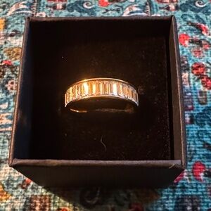 Gold Plated Stainless Steel Baguette-Style Eternity Ring Cubic Zirconia